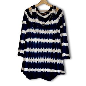 Belldini Cold-Shoulder Beaded Striped Tunic Top